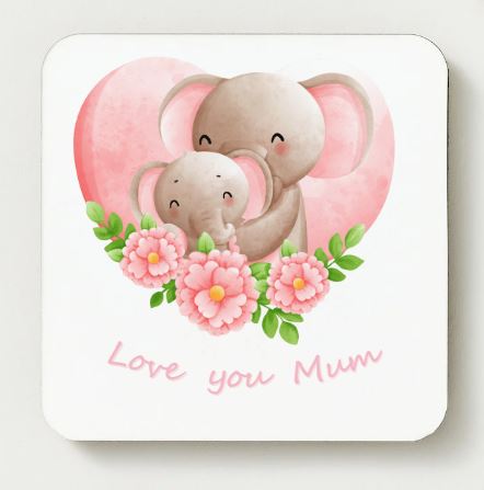 Love you Mum Ceramic Coaster - Elephant