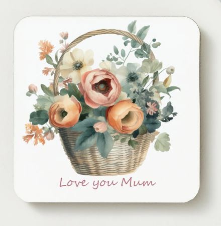 Love you Mum Ceramic Coaster - Flower Basket 2