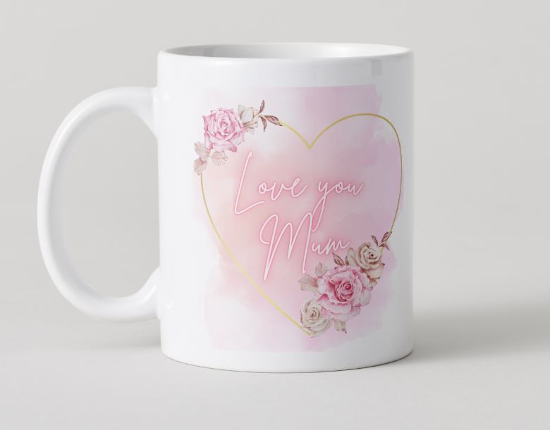 Love you Mum - Mothers Day Mug Set -Heart & Flowers 1