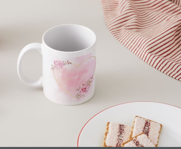 Love you Mum - Mothers Day Mug Set -Heart & Flowers 1