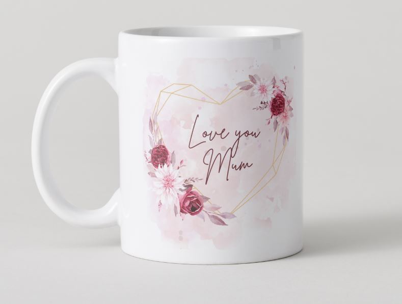 Love you Mum - Mothers Day Mug Set - Heart & Flowers 2