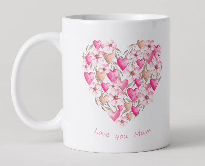 Love you Mum - Mothers Day Mug Set - Heart & Flowers 3