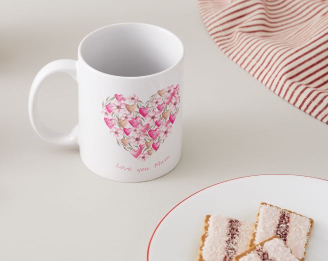 Love you Mum - Mothers Day Mug Set - Heart & Flowers 3