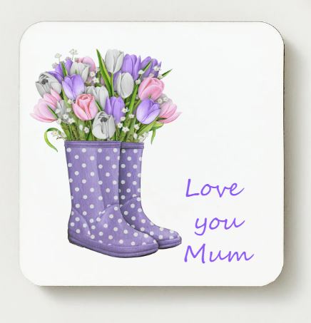 Love you Mum Ceramic Coaster - Wellies 2