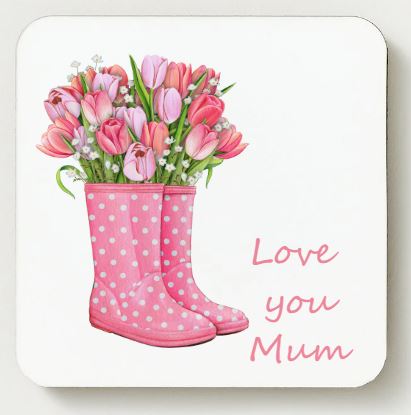 Love you Mum Ceramic Coaster - Wellies 3