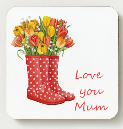 Love you Mum Ceramic Coaster - Wellies 4