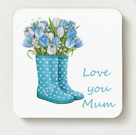 Love you Mum Ceramic Coaster - Wellies 1