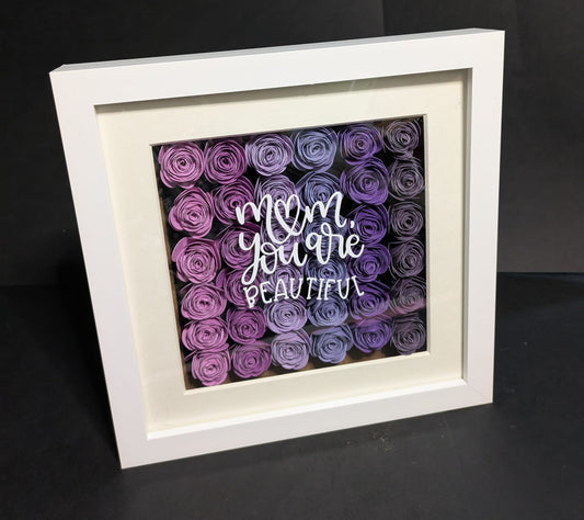 Shadow Box - Mum You're Beautiful - Purple Roses